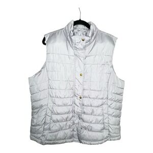 GAP Women's Large Gray Quilted Gilet Puffer Jacket Vest Sleeveless Zip Coat XXL